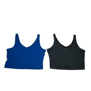Women's Blue and Black V-Neck Crop Tops